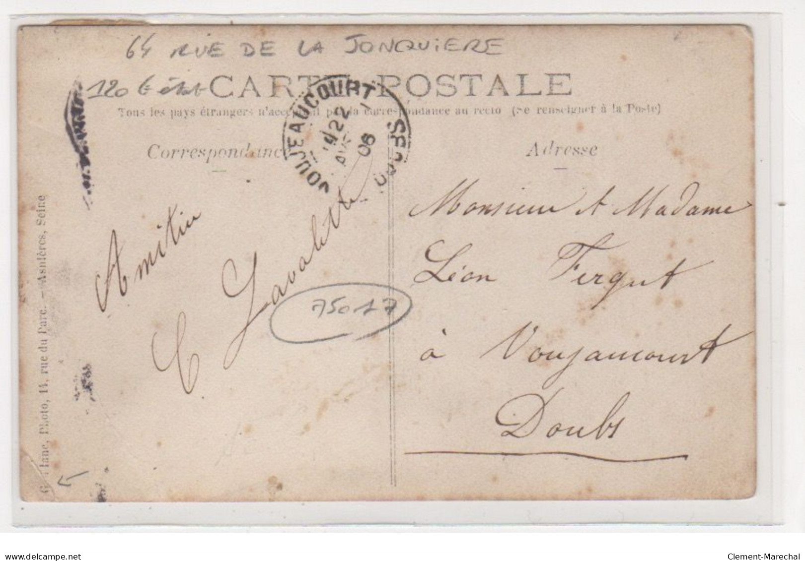 PARIS : Carte Photo De L'épicerie Fruiterie Lavalette Au 64 Rue De La Jonquière - Bon état - District 17