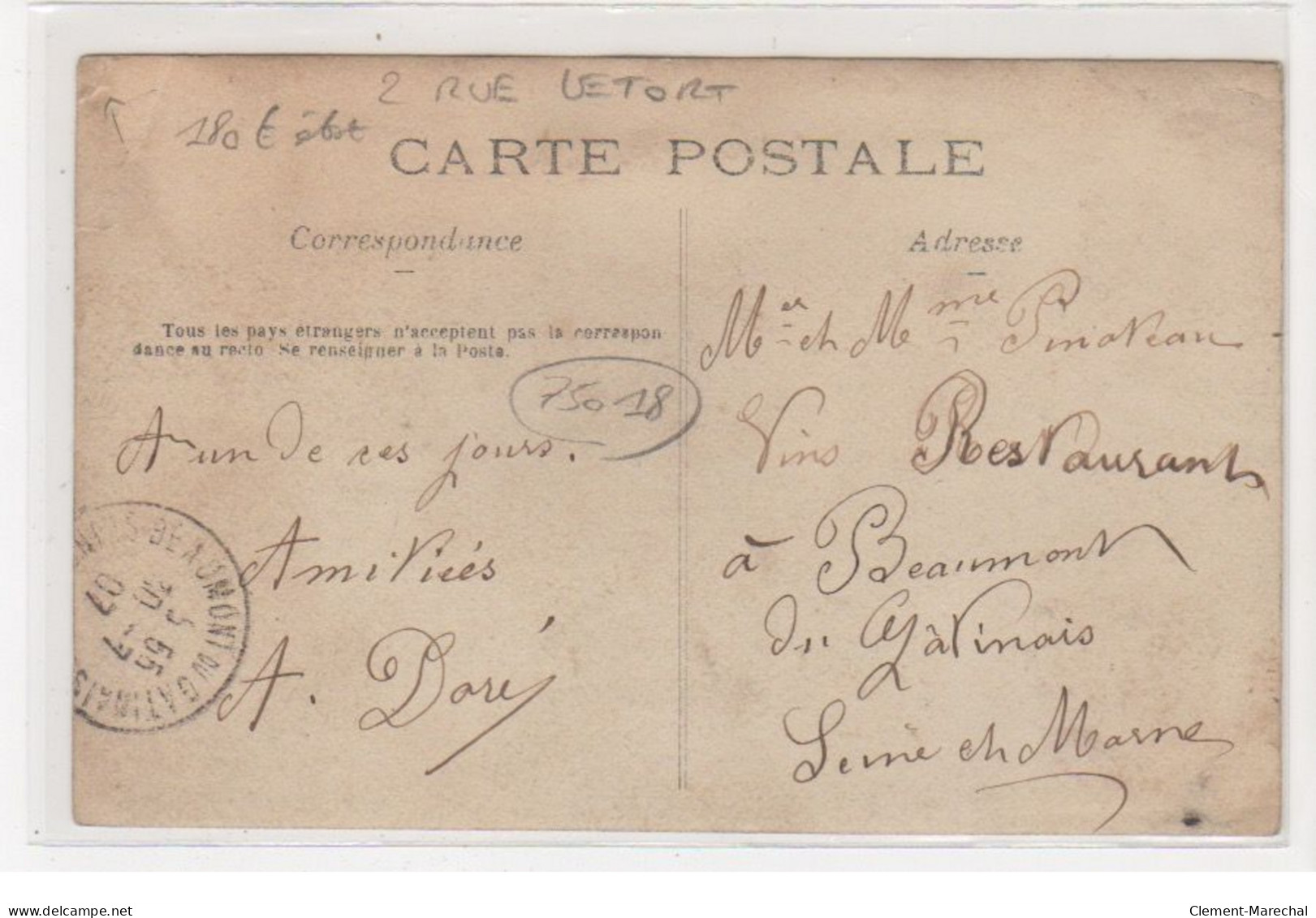 PARIS : Carte Photo Du Salon De Coiffure DORE Au 2 Rue Letort (coiffeur) - état - Arrondissement: 18