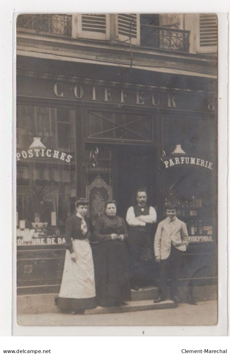 PARIS : Carte Photo Du Salon De Coiffure Au 87 Rue De L'Amiral Roussin (coiffeur) - Très Bon état - Paris (15)