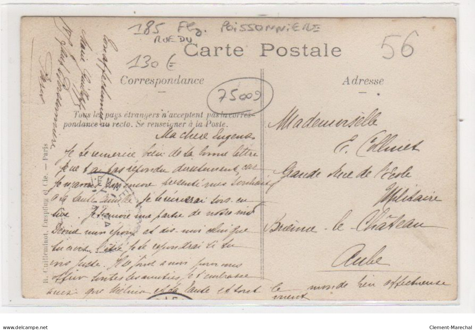 PARIS : Carte Photo Du Salon De Coiffure Au 185 Faubourg Poissonniere (coiffeur - Charles GUILLOPPE) - Très Bon état - Paris (09)