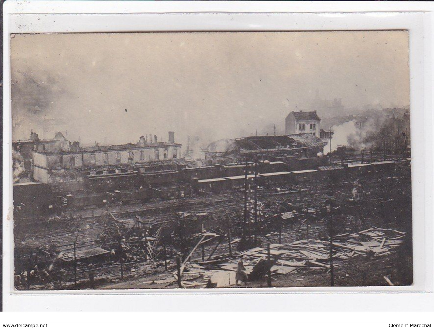 LONGUYON : lot de 6 cartes photo de la gare en ruine (guerre 14-18) - très bon état