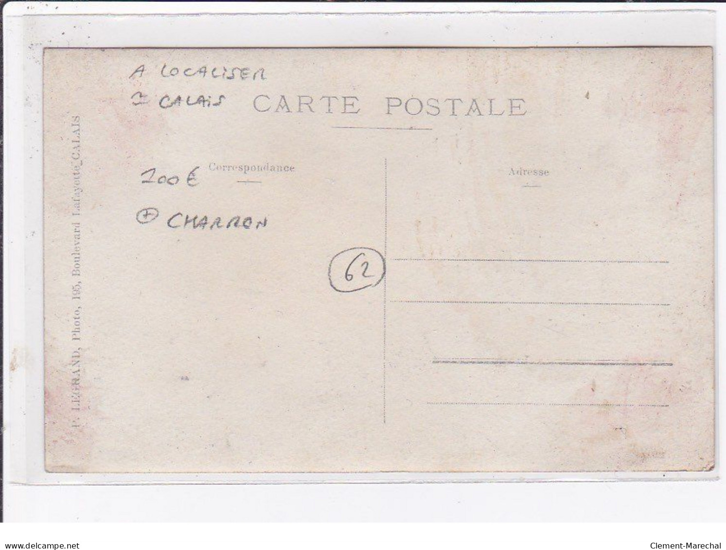 A LOCALISER : Carte Photo D'un Atelier De Charrons (photo Legrand à Calais) - Très Bon état - Calais