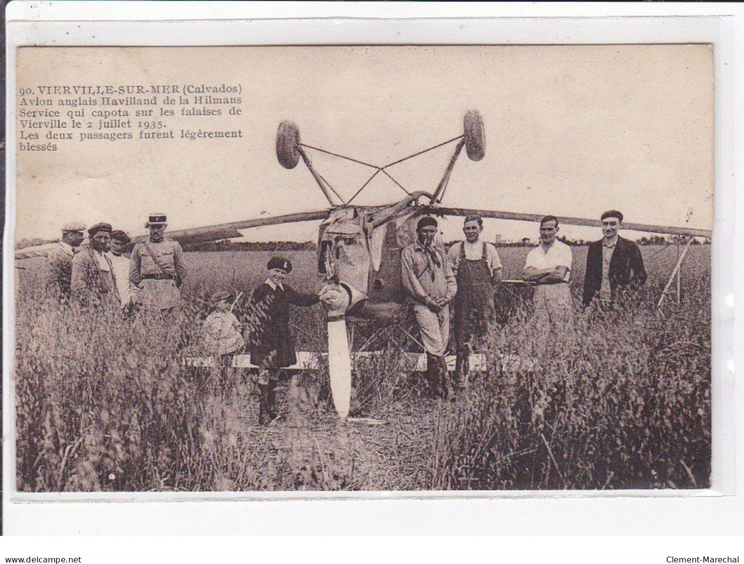 VIERVILLE SUR MER : Avion Anglais Havilland De La Hilmans - Accident En 1935 (aviation) - Très Bon état - Andere & Zonder Classificatie