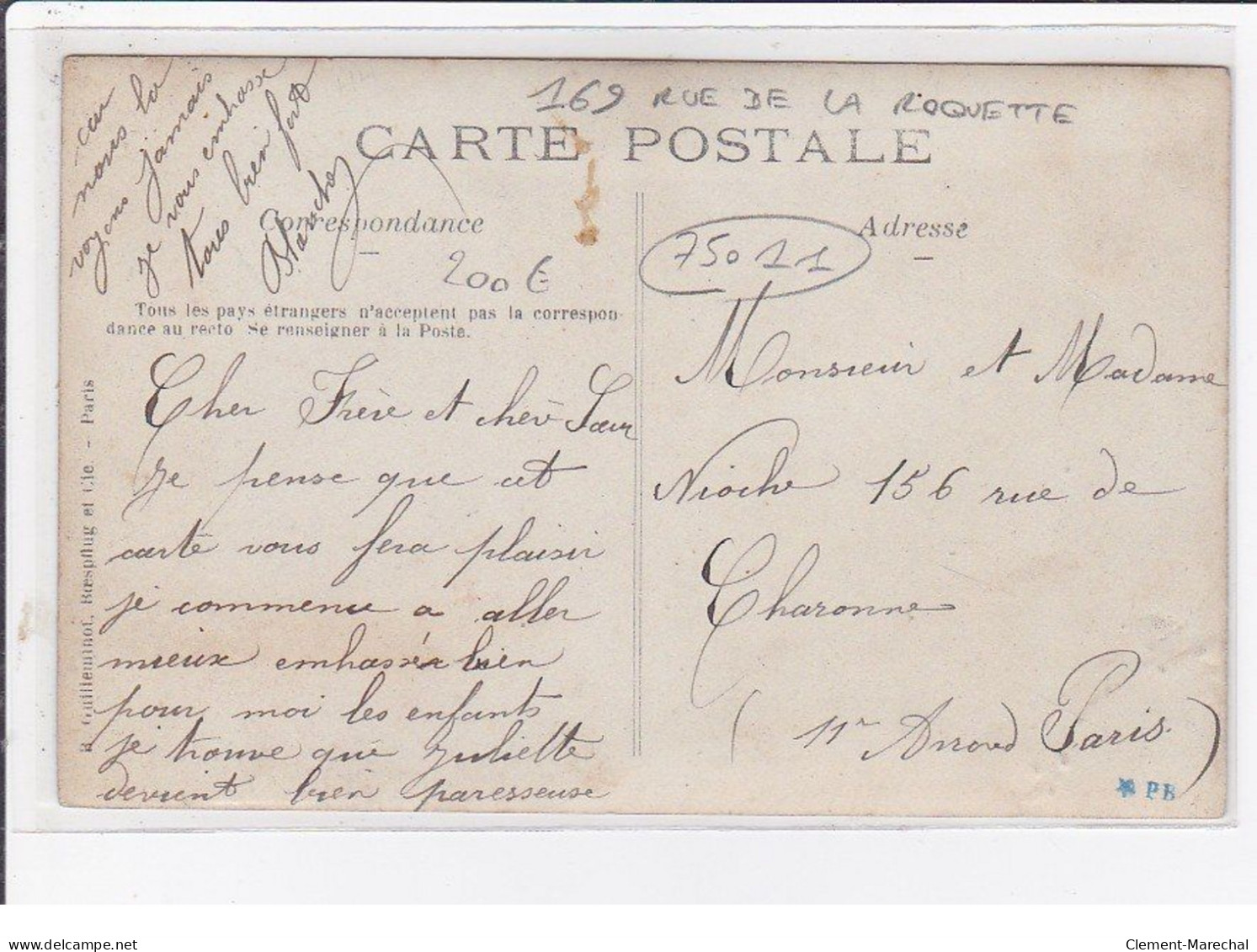 PARIS 11ème : Carte Photo Du Fleuriste MAUBREY Au 169 Rue De La Roquette - Très Bon état - Arrondissement: 11