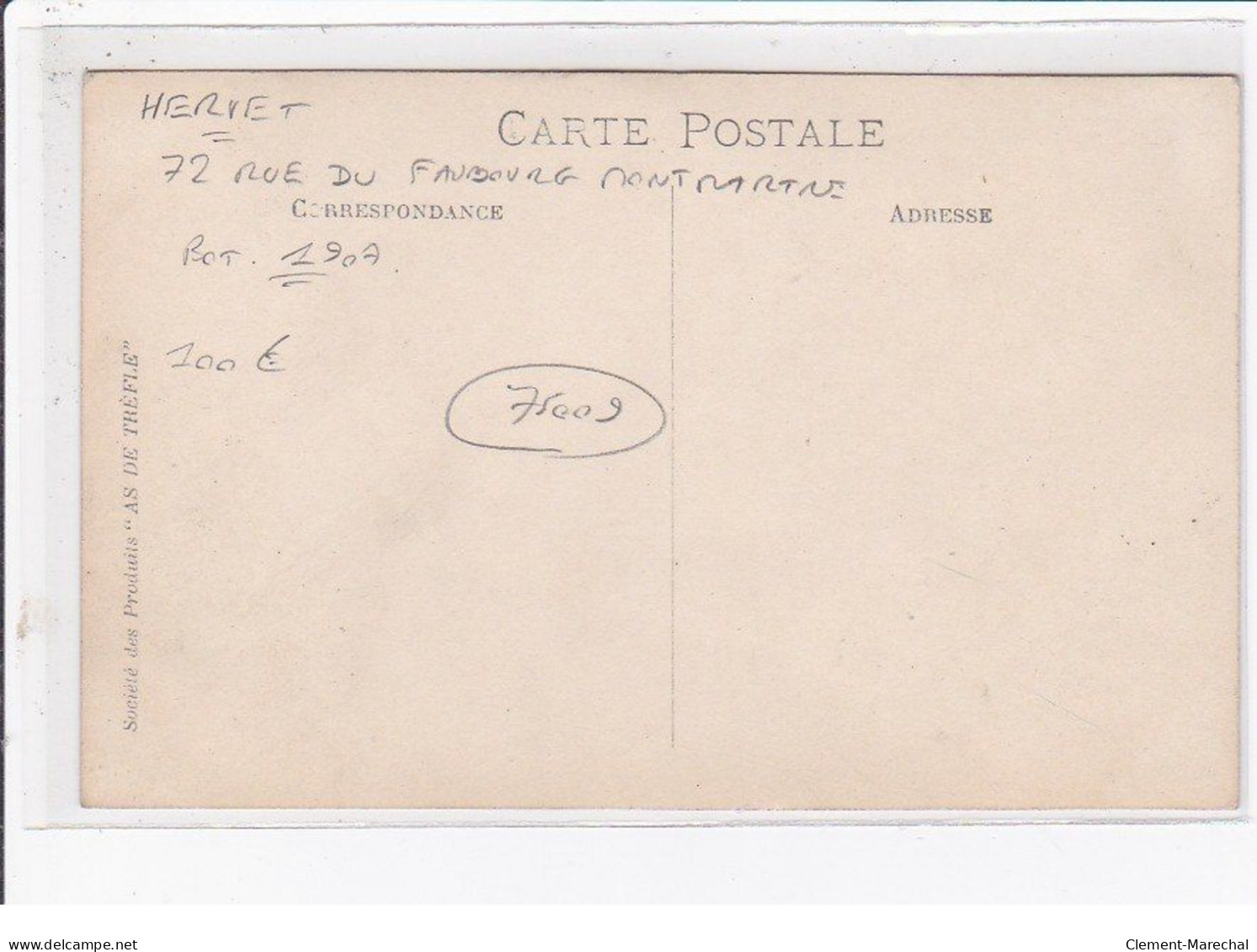 PARIS 9ème : Carte Photo Du Café Restaurant HERVET Au 72 Rue Du Faubourg Montmartre - Très Bon état - Paris (09)