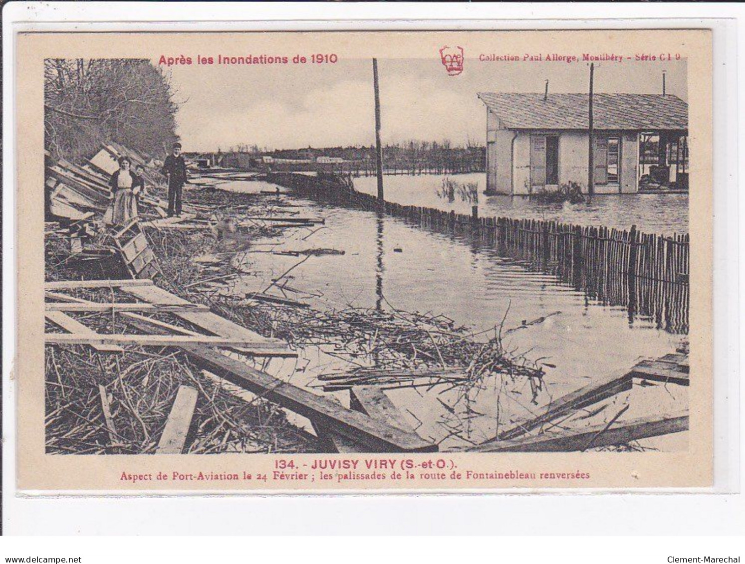 JUVISY Sur ORGE / VIRY: Inondation 1910 - Palissades Renversées Route De Fontainebleau - (PORT AVIATION) - Très Bon état - Juvisy-sur-Orge