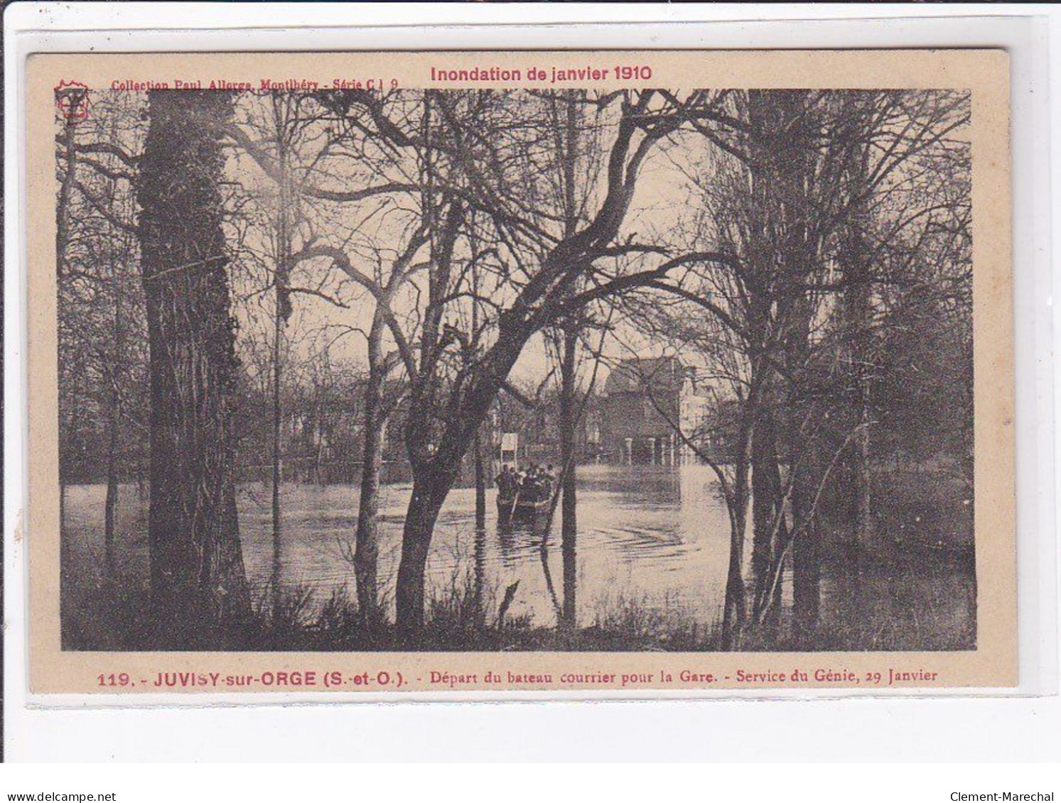 JUVISY Sur ORGE : Inondation 1910 - Départ Du Courrier Pour La Gare - Service Du Génie - Très Bon état - Juvisy-sur-Orge