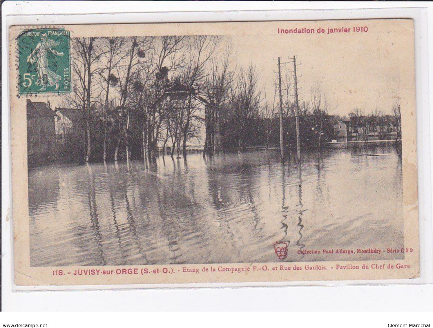 JUVISY Sur ORGE : Inondation 1910 - Entrée De La Compagnie P.O. Et Rue Des Gaulois - Pavillon Du Chef De Gare - état - Juvisy-sur-Orge