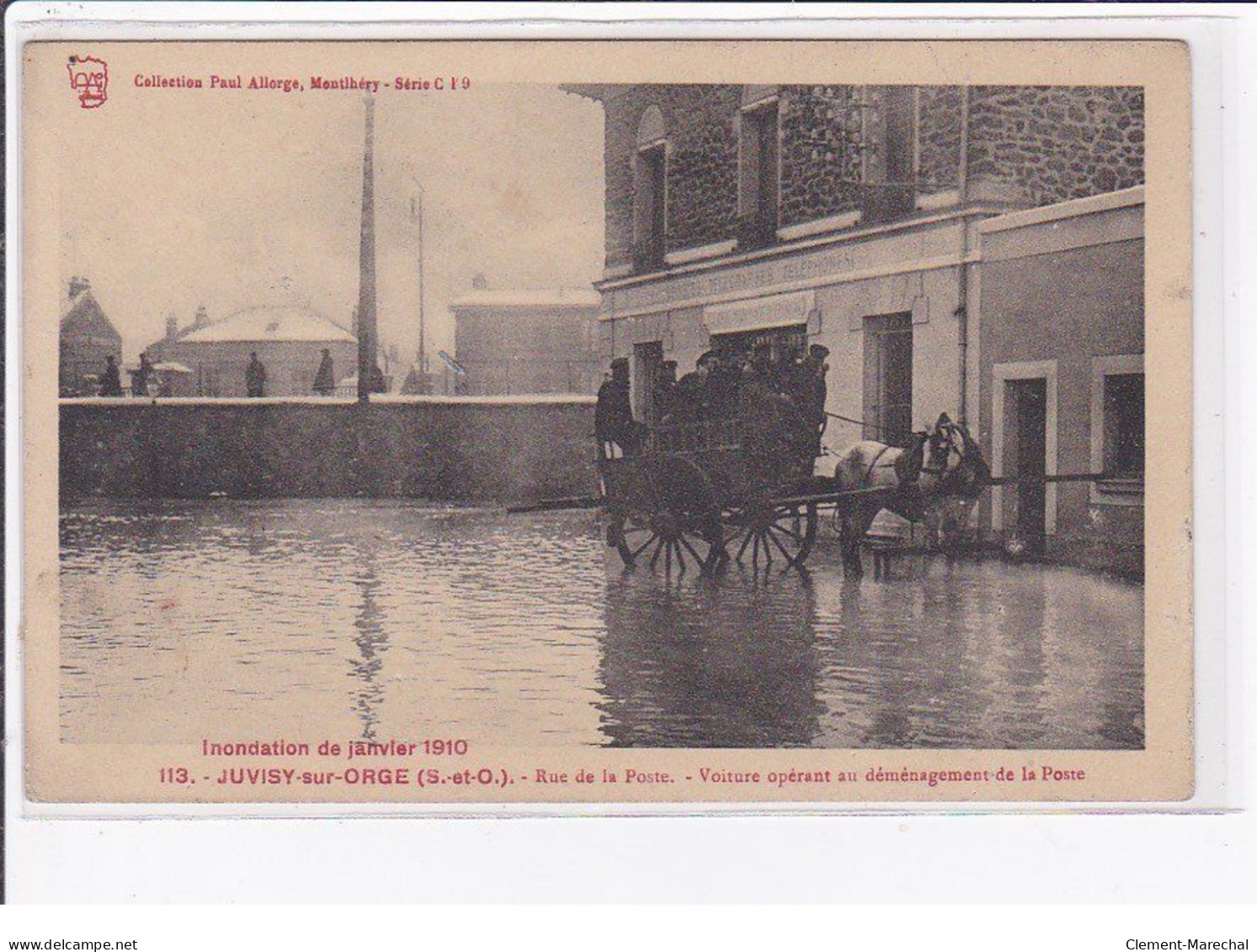 JUVISY Sur ORGE : Inondation 1910 - Rue De La Poste - Voiture Opérant Un Déménagement De La Poste (attelage) TBE - Juvisy-sur-Orge