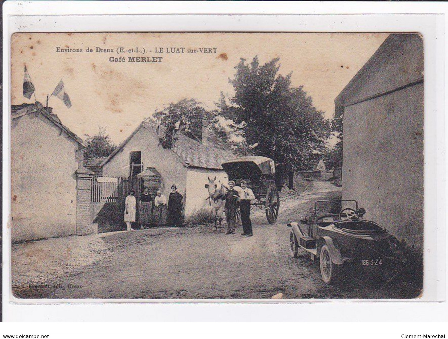 LE LUAT SUR VERT : Le Café Merlet (environs De Dreux) - état (traces) - Autres & Non Classés