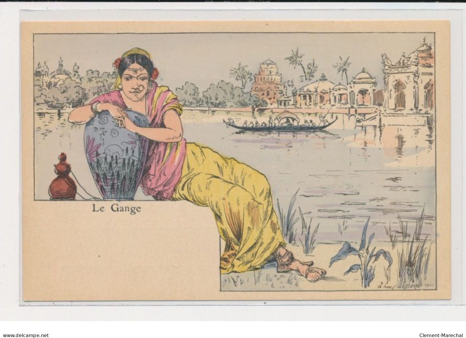 LESSIEUX Louis : série de 10 cartes postales "les Grands Fleuves" avec la pochette complète (Art Nouveau)- très bon état