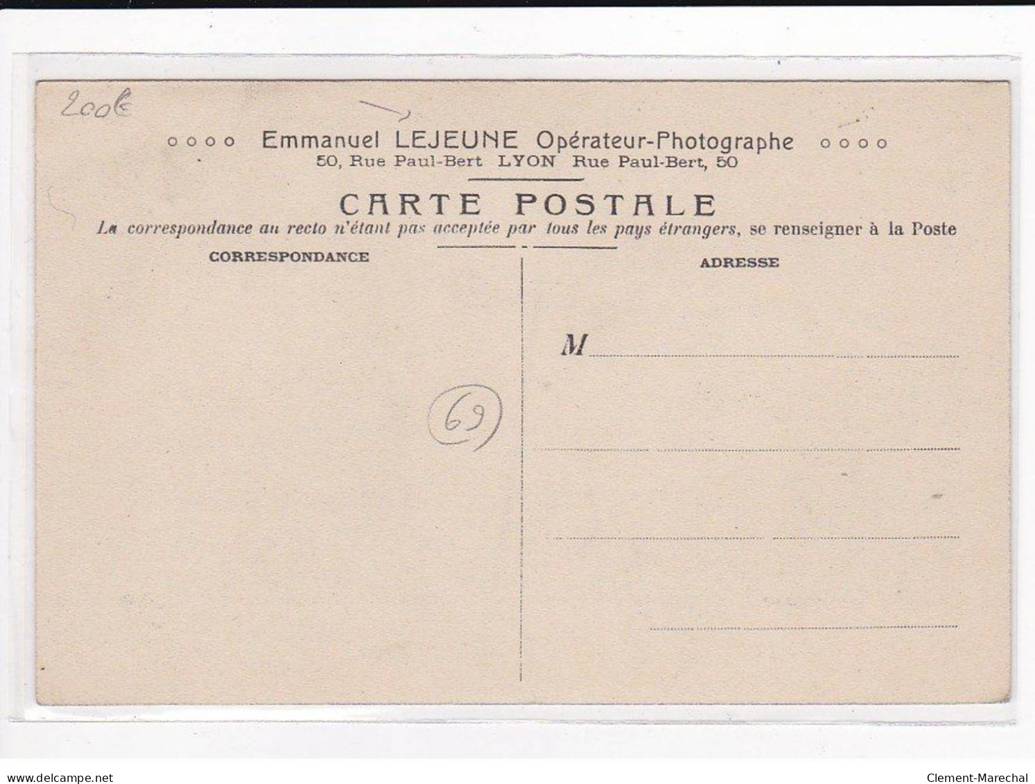 LYON : Emmanuel Lejeune, Opérateur-Photographe, Rue Paul-Bert - Très Bon état - Other & Unclassified