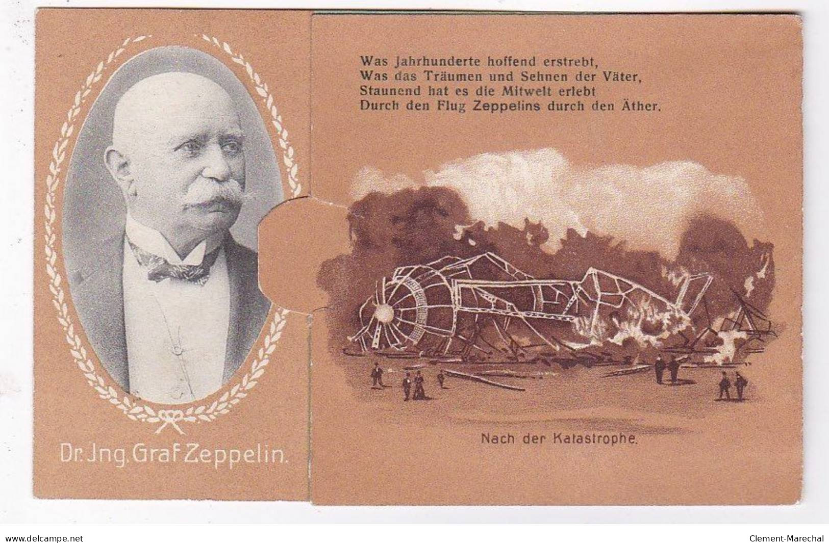 FANTAISIE - SYSTEME : Carte Postale GRAF ZEPPELIN (aviation - Dirigeable - Catastrophe) - Très Bon état - Dreh- Und Zugkarten