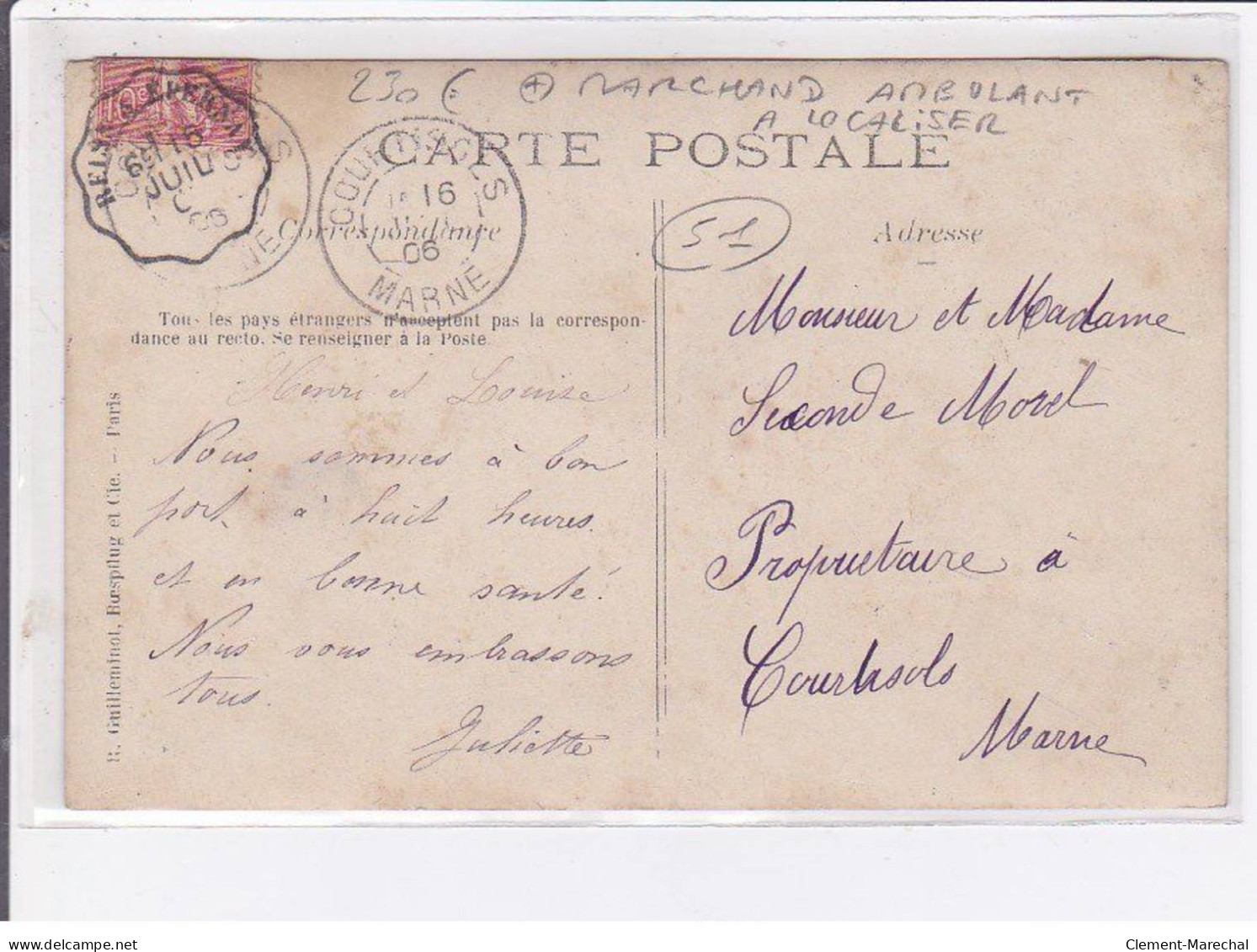 Carte Photo D'un Marchand Ambulant à Localiser (cachet Ambulant De Reims à Epernay)  - Très Bon état - Sonstige & Ohne Zuordnung