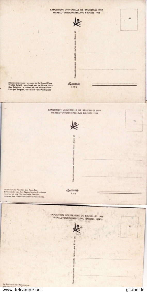 LAEKEN - BRUXELLES -  Exposition Universelle 1958 - Lot 5 Cartes- Pavillons D'Iran,d'Allemagne,EtatsUnis,PaysBas - Laeken