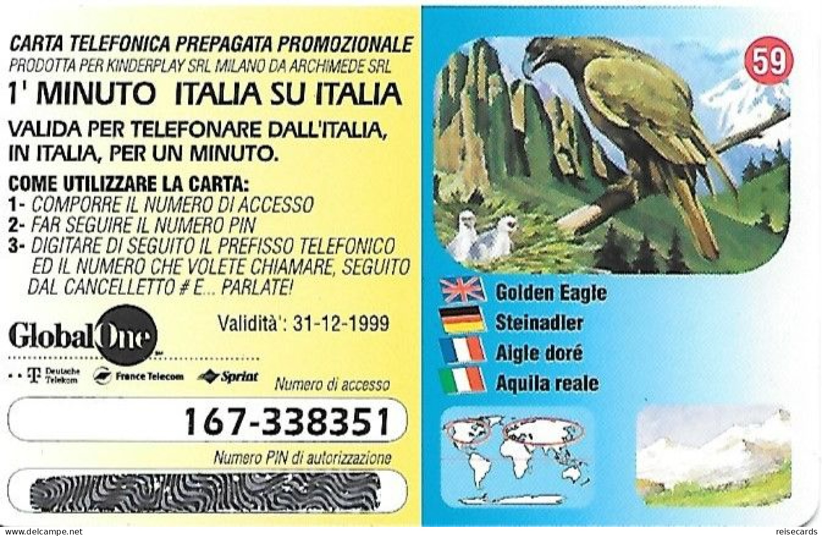 Italy: Prepaid GlobalOne - Save The Planet 59, Steinadler - GSM-Kaarten, Aanvulling & Voorafbetaald