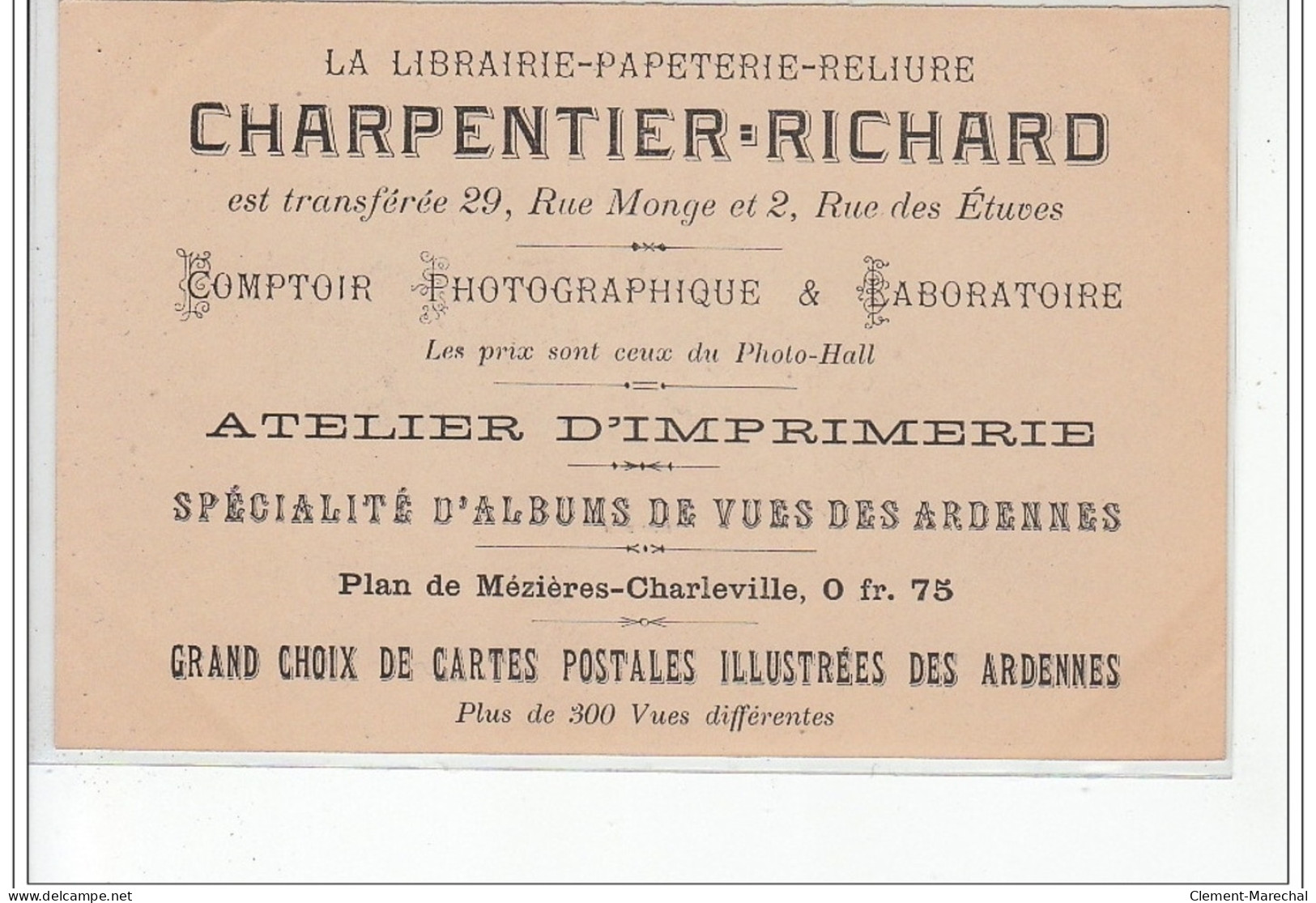 NOUZON : Publicité Pour La Librairie CHARPENTIER RICHARD (imprimerie Cartes Postales) - Très Bon état (format Cpa) - Andere & Zonder Classificatie