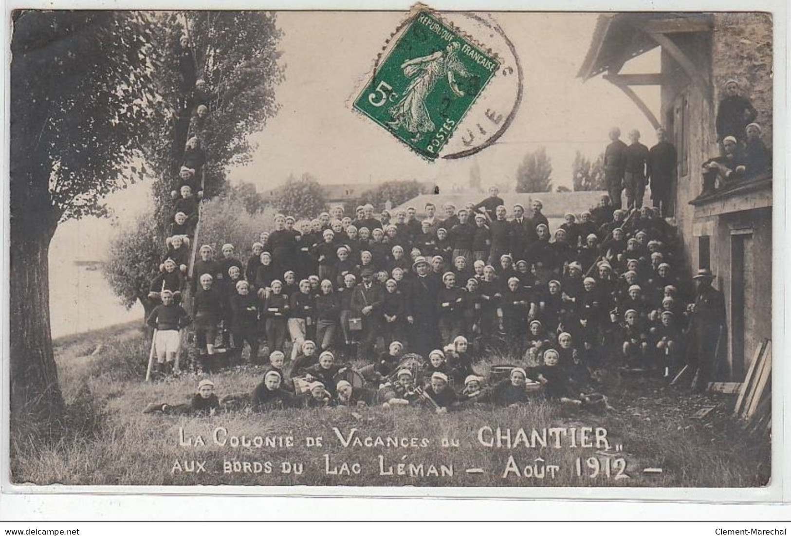 Carte Photo De La Colonie De Vacances Du Chantier Aux Bords Du Lac Léman En 1912 - Très Bon état - Autres & Non Classés