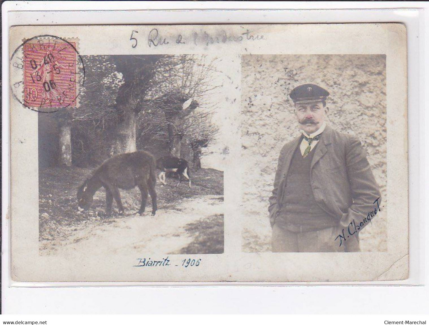 BIARRITZ : Carte Photo D'ânes Et D'un Homme Au 5 Rue De L'Industrie En 1906 -  Bon état - Biarritz