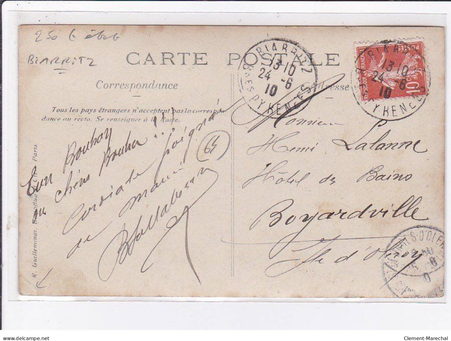 BIARRITZ : Carte Photo De La Droguerie Populaire GUICHENEY (attelage - Salon De Coiffure)  - Bon état (un Coin Plié) - Biarritz