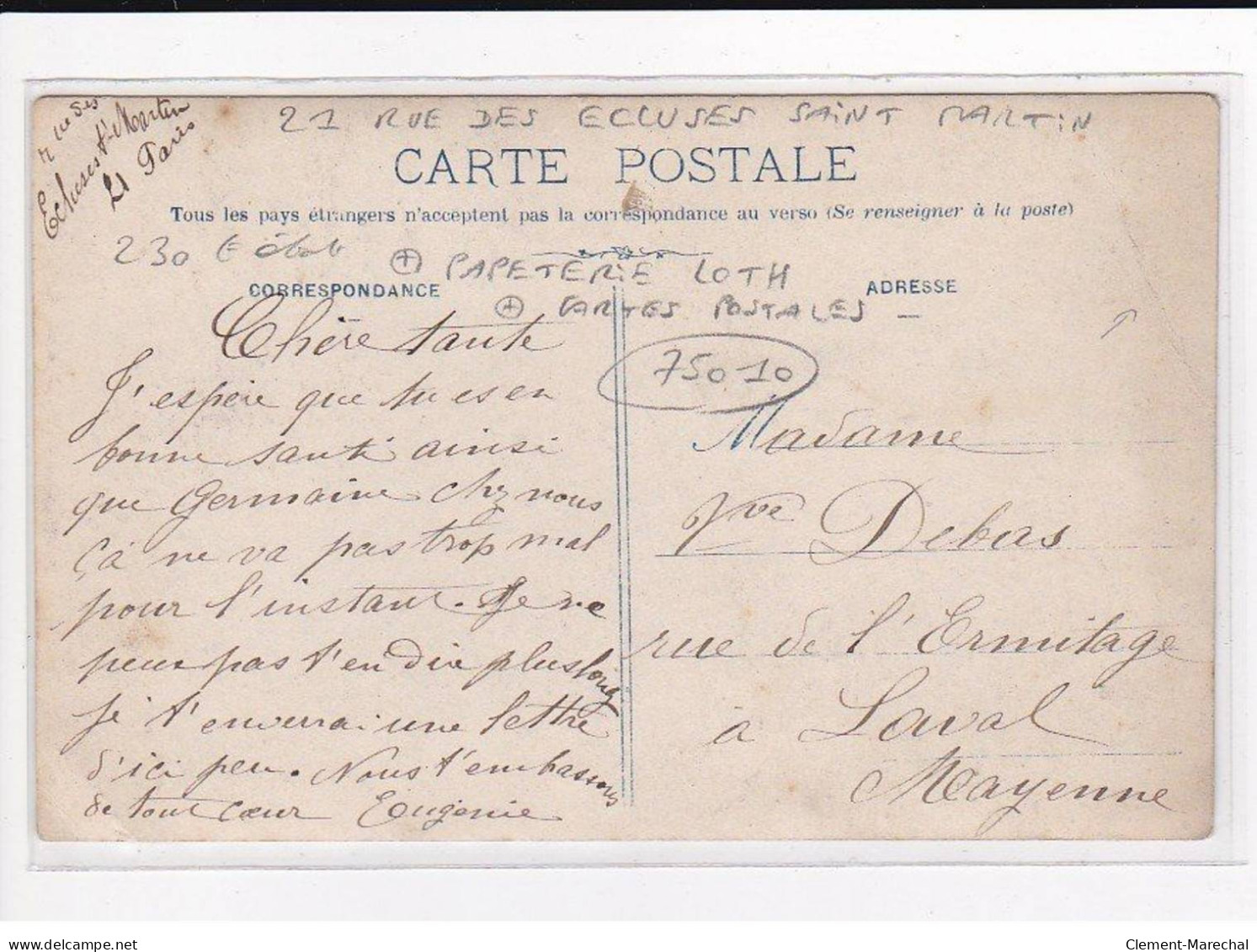 PARIS 10ème Arrondissement : 21 Rue Des Ecluses Saint-Martin, Papeterie Loth, Cartes Postales - état - Paris (10)