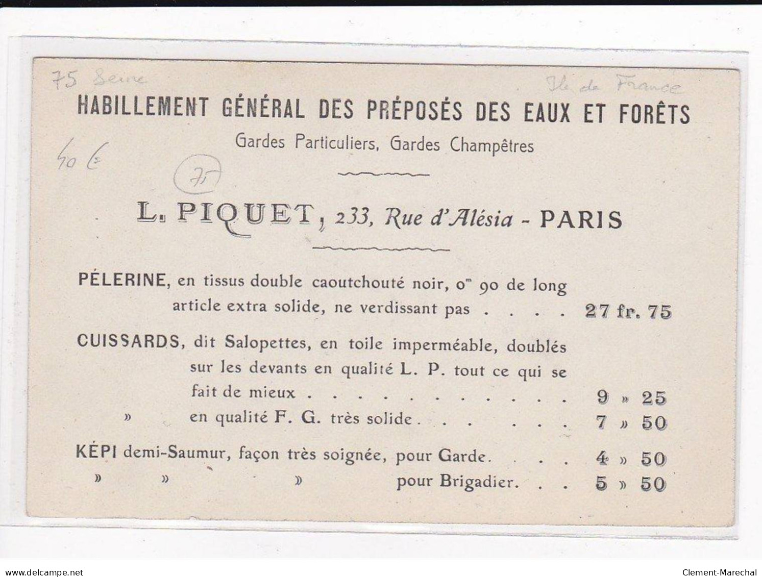 PARIS : Habillement Général Des Préposés Des Eaux Et Forêts, Gardes Particuliers Et Champêtres - Très Bon état - Other & Unclassified