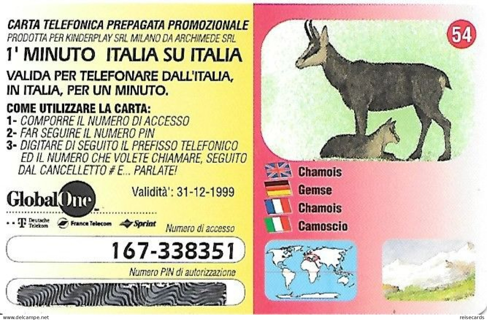 Italy: Prepaid GlobalOne - Save The Planet 54, Gemse - Cartes GSM Prépayées & Recharges