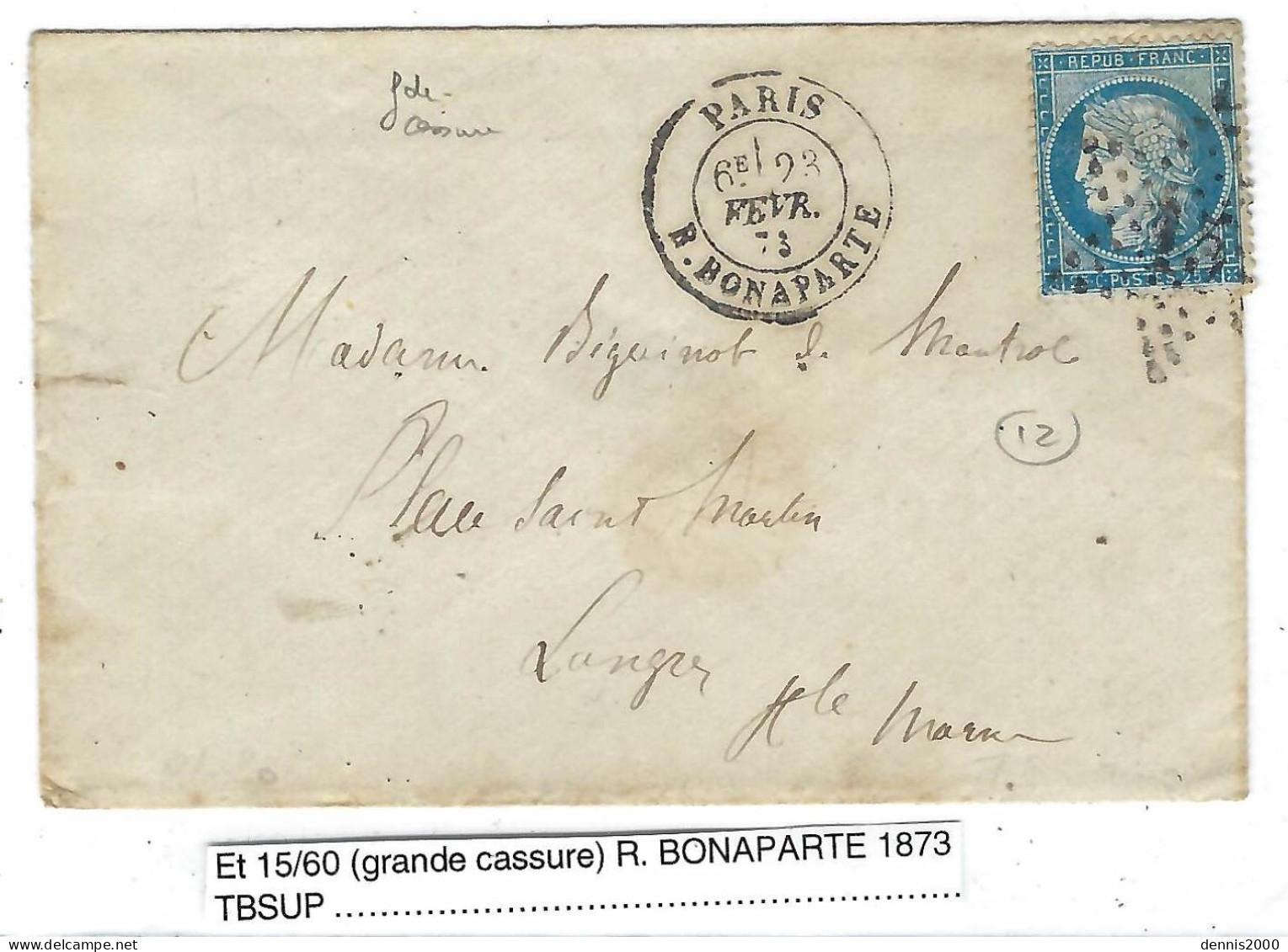 1873 - Lettre De PARIS / R.BONAPARTE Affr. ° 60 Oblit. étoile 15 - 1849-1876: Période Classique