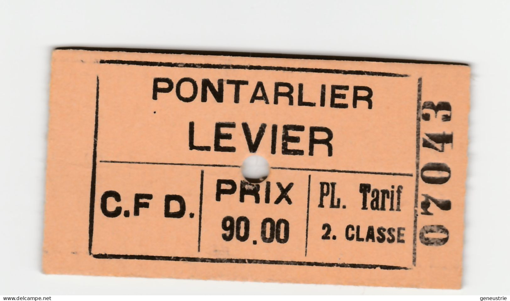 Ticket De Tramway CFD (entre 1927 Et 1945) "Cie Des Chemins De Fer Du Doubs / Pontarlier - Leviers 2e Classe" - Europa