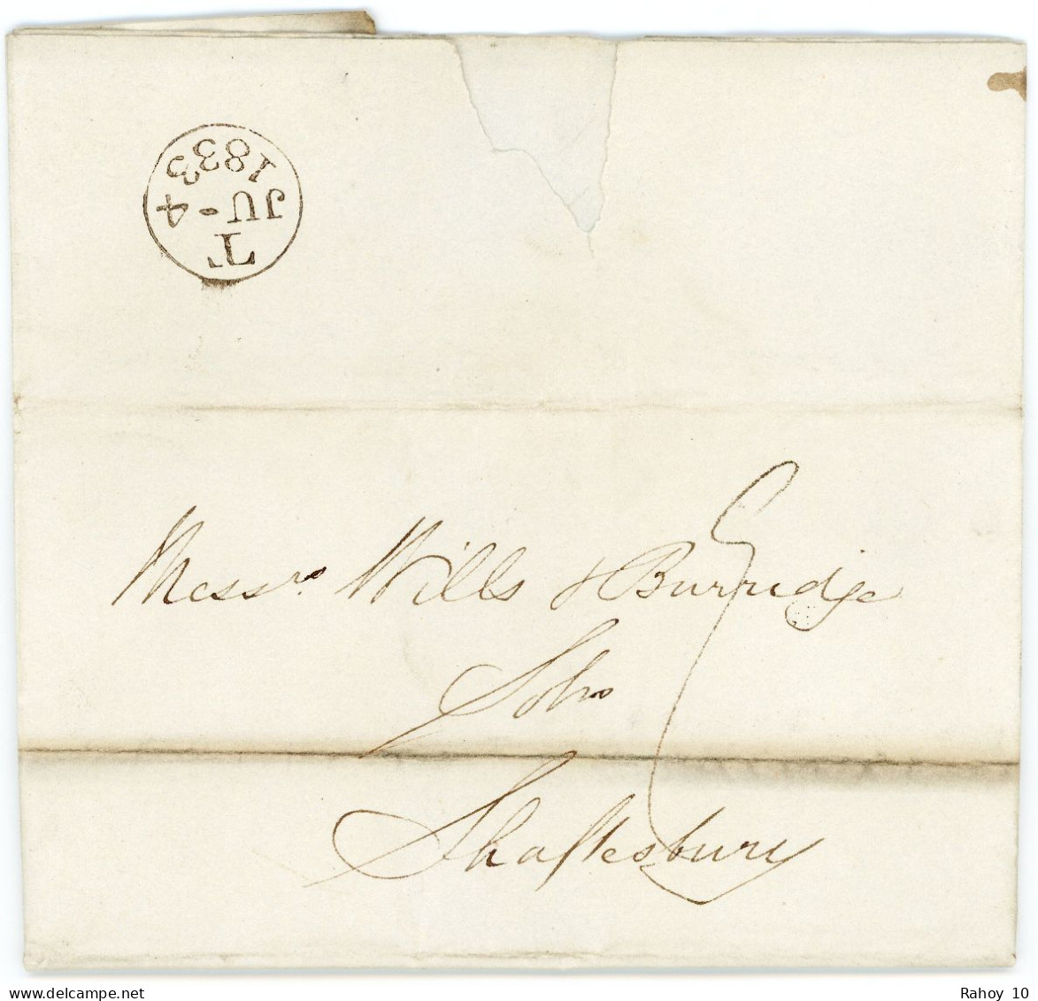 1833, Entire Letter From London Leman Street To Shaftesbury With Clear Coded Postmark - ...-1840 Precursores