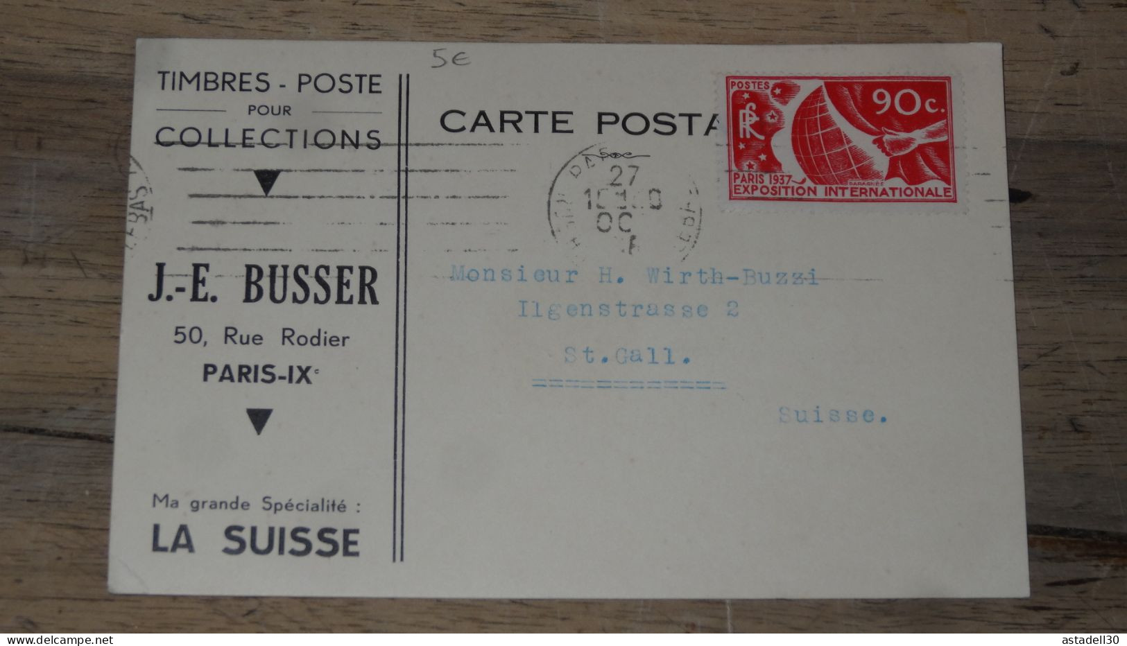 Carte Pour La Suisse Avec 90c Exposition Universelle De 1937  ....... PHI ........240424-18796 - 1921-1960: Période Moderne