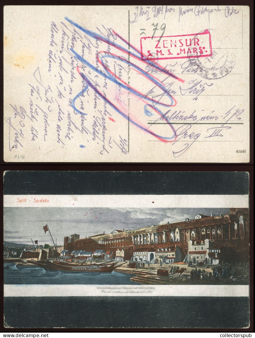 SPALATO WWI Postcard With MARS  Warship Cancellation - Croatia