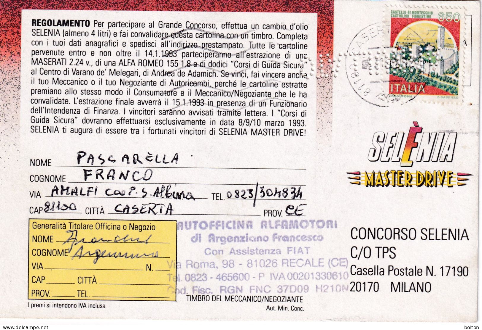 1992 N.3 Cartolina Concorso Selenia Con PERFORAZIONE: ANNULLATO - Marcophilie