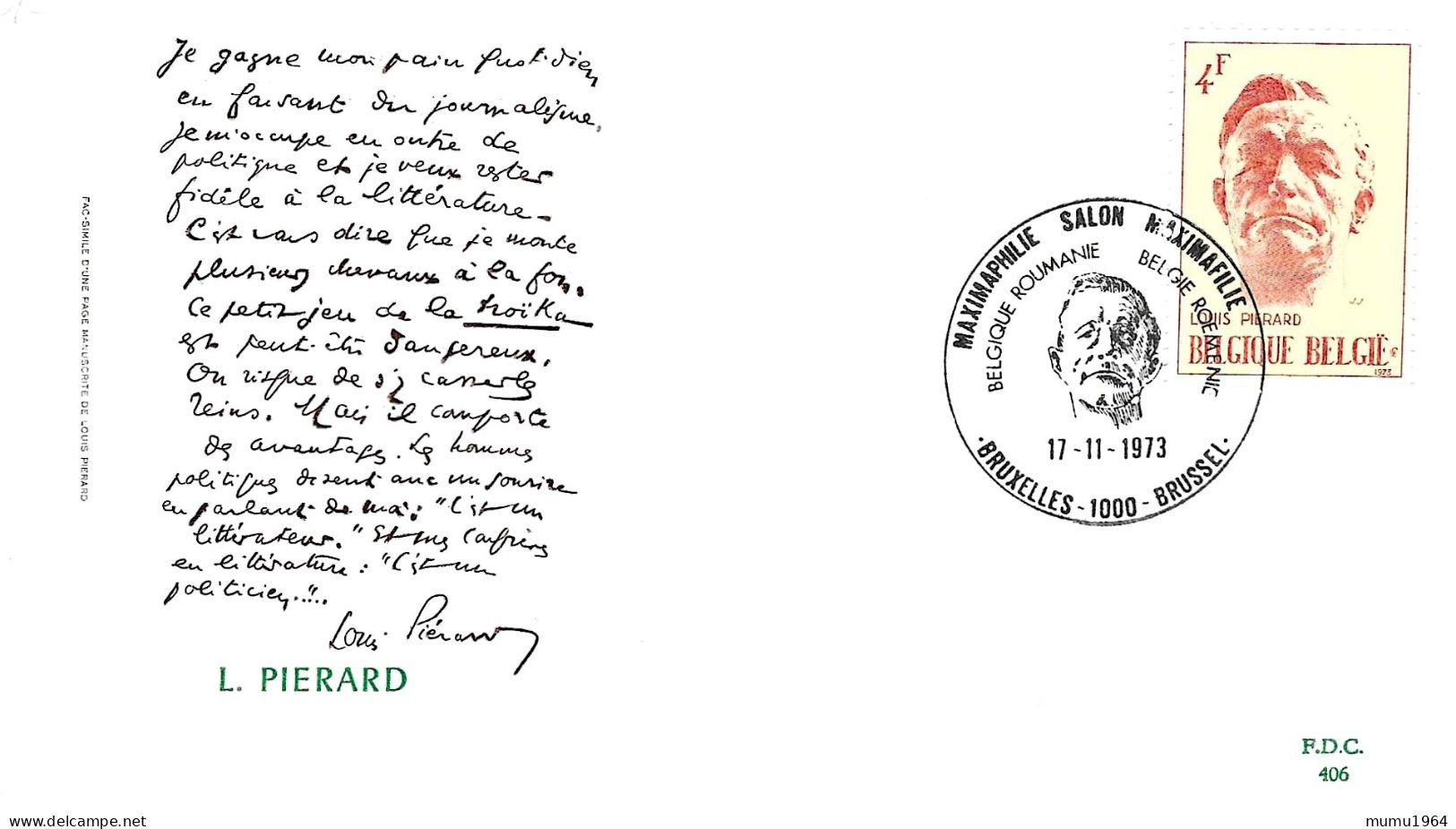 COB - FDC N° 406 - Timbre N° 1690 - 1971-1980