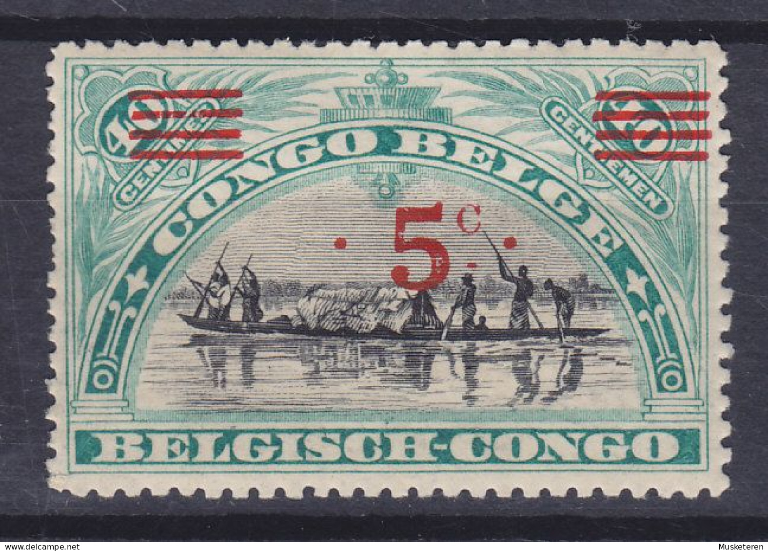 Belgian Congo 1921 Mi. 46, 5c. Auf 40c. Kanufahrer Overprinted Aufdruck, MH* (2 Scans) - Ongebruikt