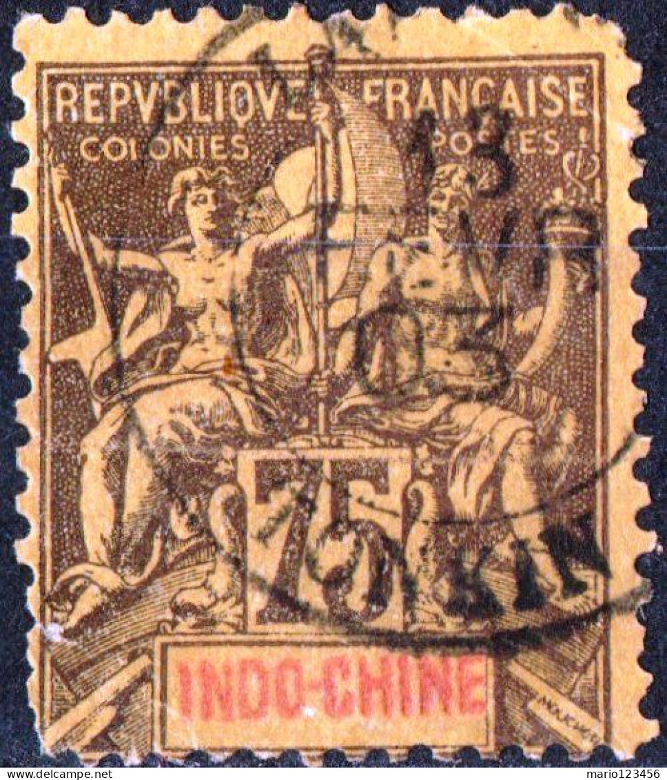 INDOCINA FRANCESE, INDOCHINA, TIPO “GROUPE”, 1892, USATI Yt:FR-IC 14, Scott:FR-IC 19 - Gebraucht