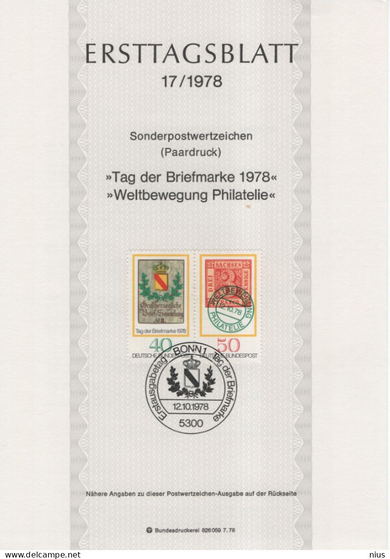 Germany Deutschland 1978-17 Drei Sachsen Franco Pfenninge, Weltbewegung Der Philatelie, Tag Der Briemarke, Bonn - 1974-1980