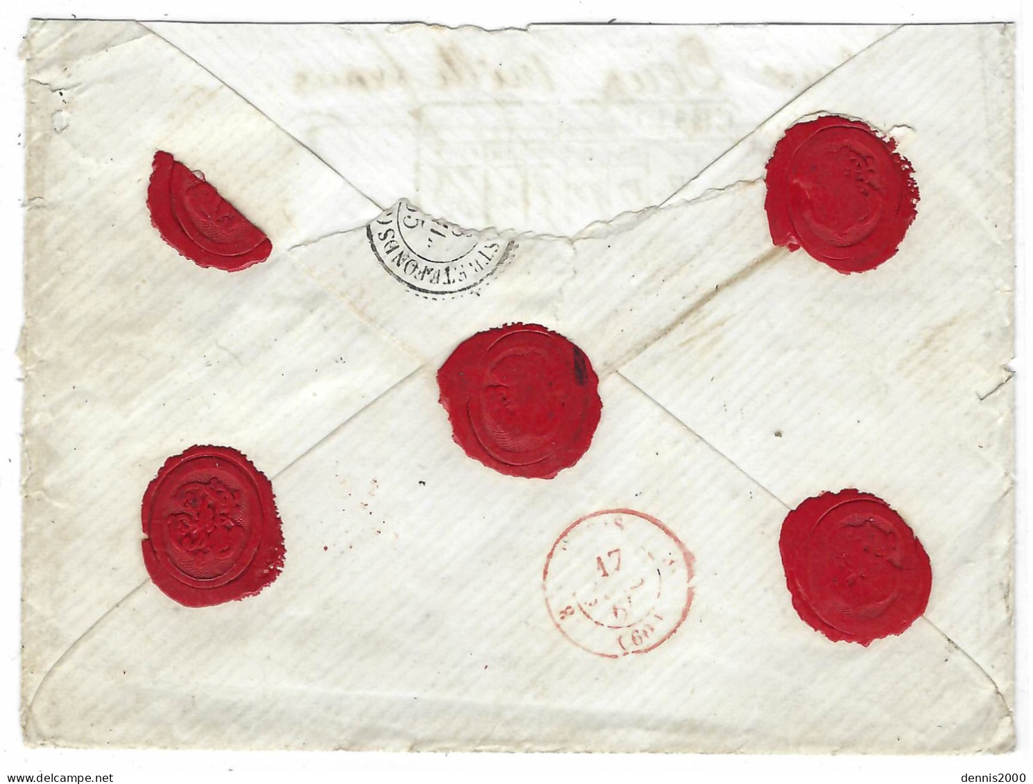 1865 - Enveloppe CHARGE De PARIS J. V D 2000 F. Descriptif Noir Avec 1 Cercle Noir Affr. N°22 Et 23 Oblit. étoile 1 - 1849-1876: Periodo Clásico