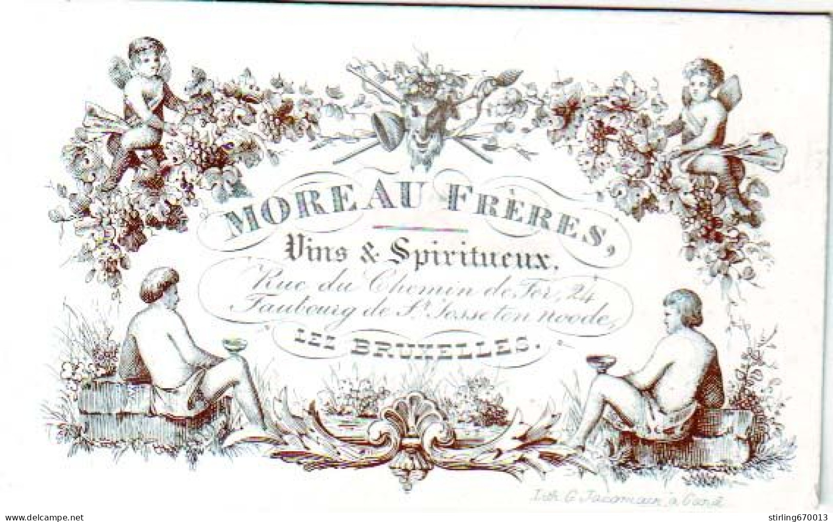 DE 1872 - Carte Porcelaine De Moreau Freres, Vins & Spiritueux, Lez Bruxelles, Imp Jacqmain - Sonstige & Ohne Zuordnung