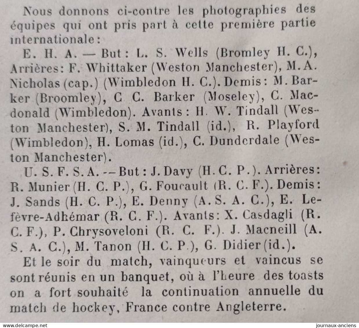 1899 HOCKEY SUR GAZON - UN MATCH INTERNATIONAL - EQUIPES FRANÇAIS ET ANGLAISE - LES CAPITAINES - LA VIE AU GRAND AIR