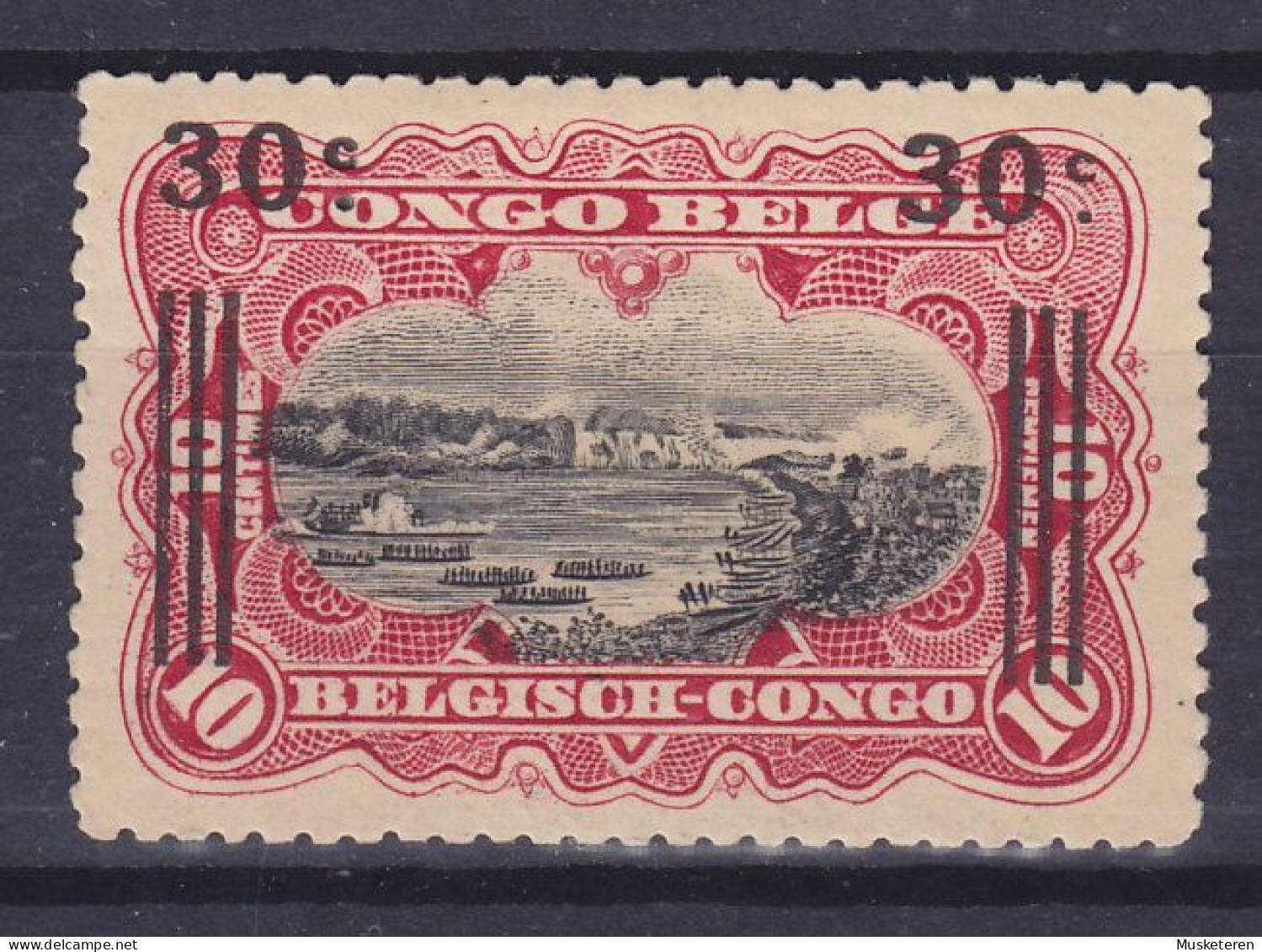 Belgian Congo 1921 Mi. 50, 30c. Auf 10c. Szene Am Kongo Overprinted Aufdruck, MH* (2 Scans) - Neufs