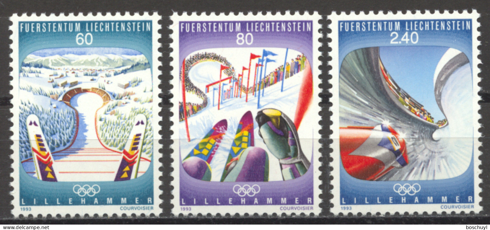 Liechtenstein, 1993, Olympic Winter Games Lillehammer, Sports, MNH, Michel 1076-1078 - Unused Stamps