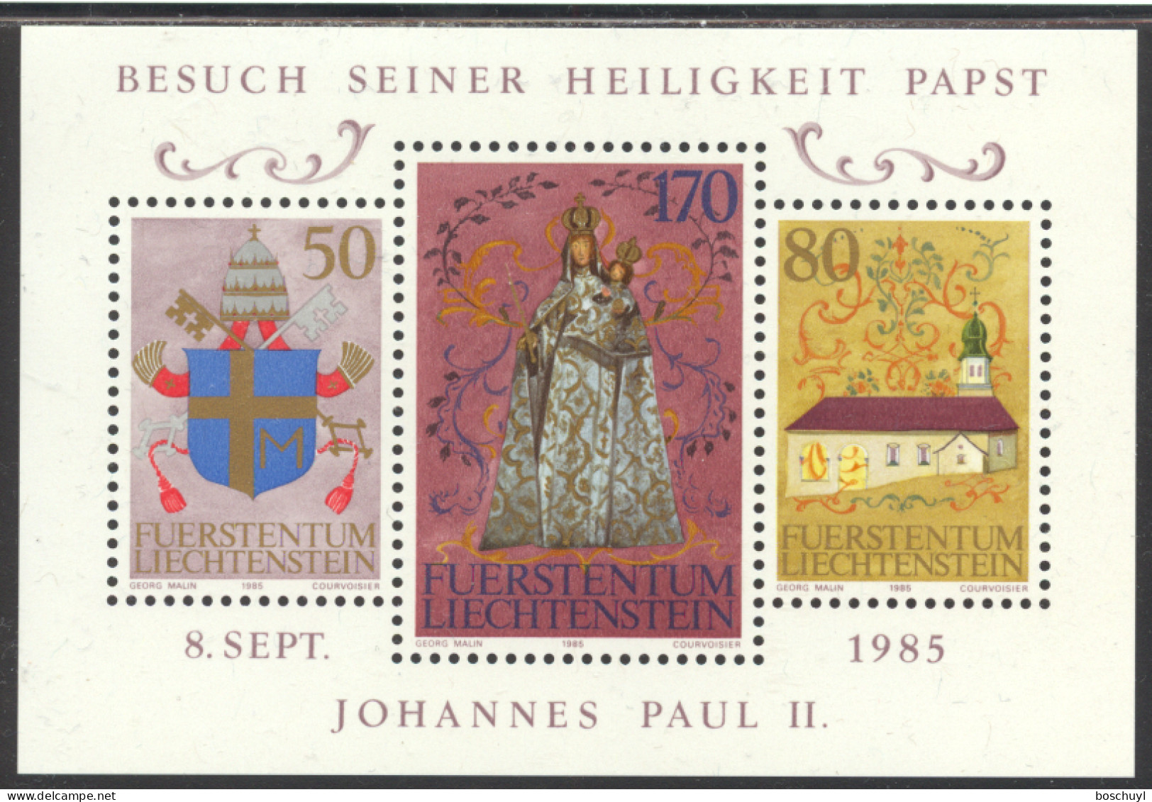 Liechtenstein, 1985, Visit Of Pope John Paul II, Papal Visit, MNH, Michel Block 12 - Blocs & Feuillets