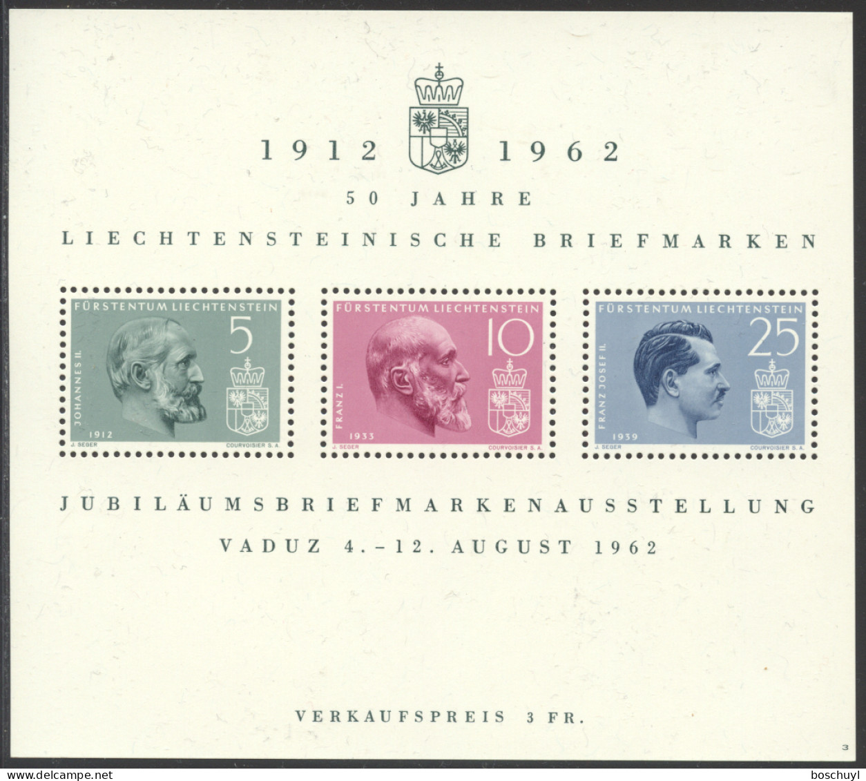 Liechtenstein, 1962, Vaduz Philatelic Exhibition, Kings, Royal, Nr 3, MNH, Michel Block 6 - Blocs & Feuillets