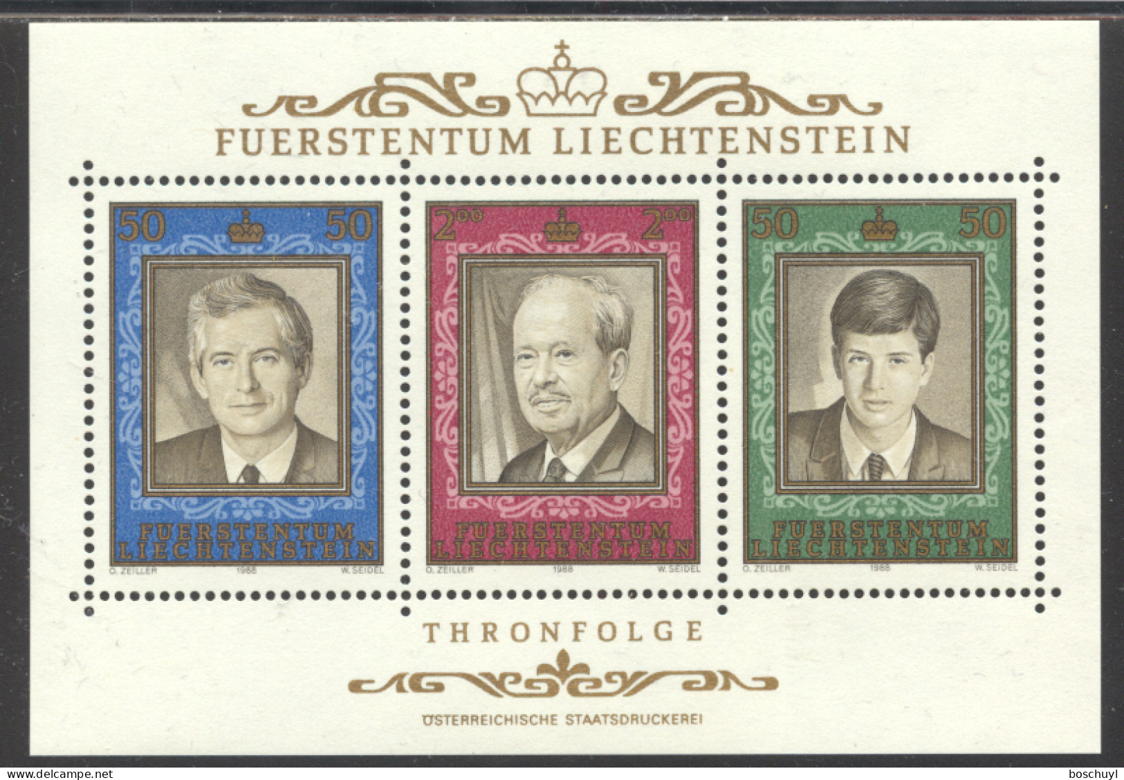 Liechtenstein, 1988, Coronation Of King Franz Josef II, 50th Anniversary, MNH, Michel Block 13 - Blocks & Kleinbögen