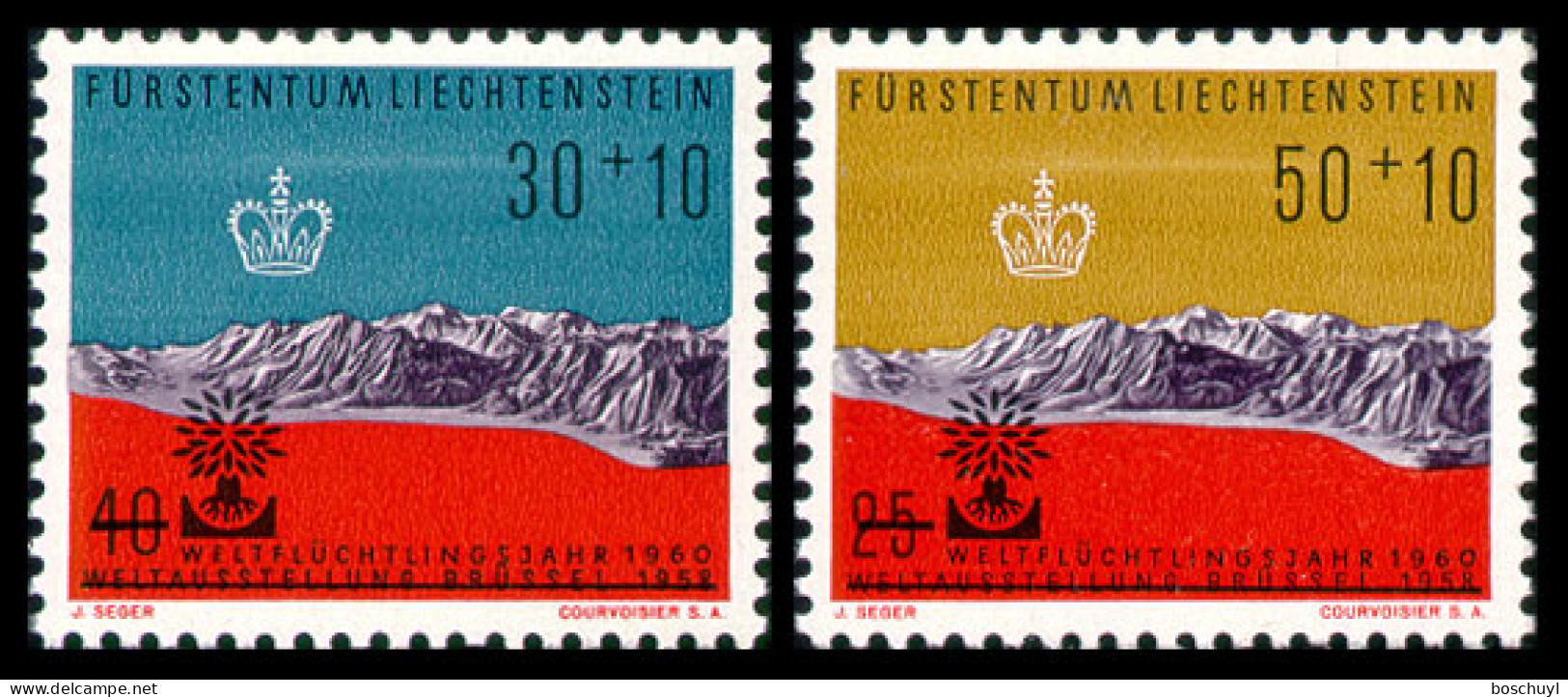 Liechtenstein, 1960, World Refugee Year, WRY, United Nations, MNH, Michel 389-390 - Neufs