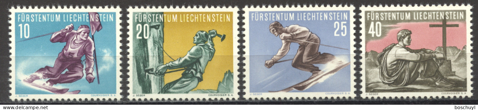 Liechtenstein, 1955, Skiing, Mountaineering, Sports, MNH, Michel 334-337 - Nuovi