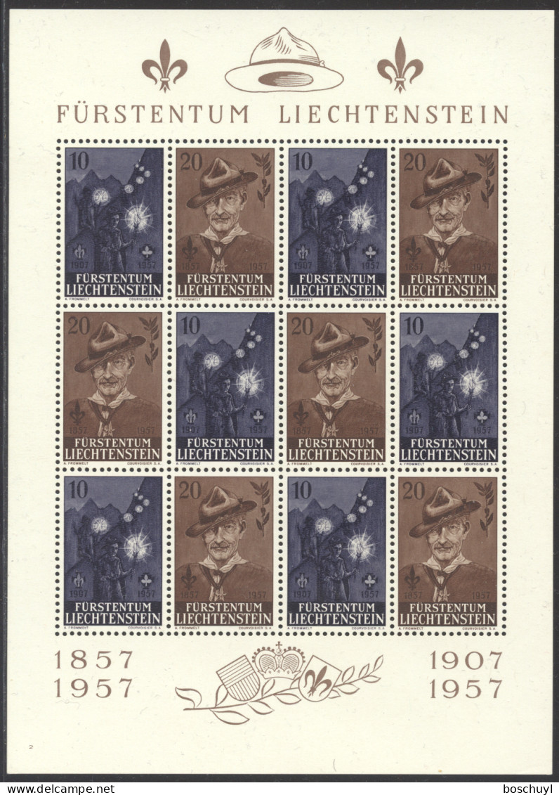 Liechtenstein, 1957, Scouting, Scouts, Baden-Powell, Nr 2, MNH Sheet, Michel 360-361 - Neufs