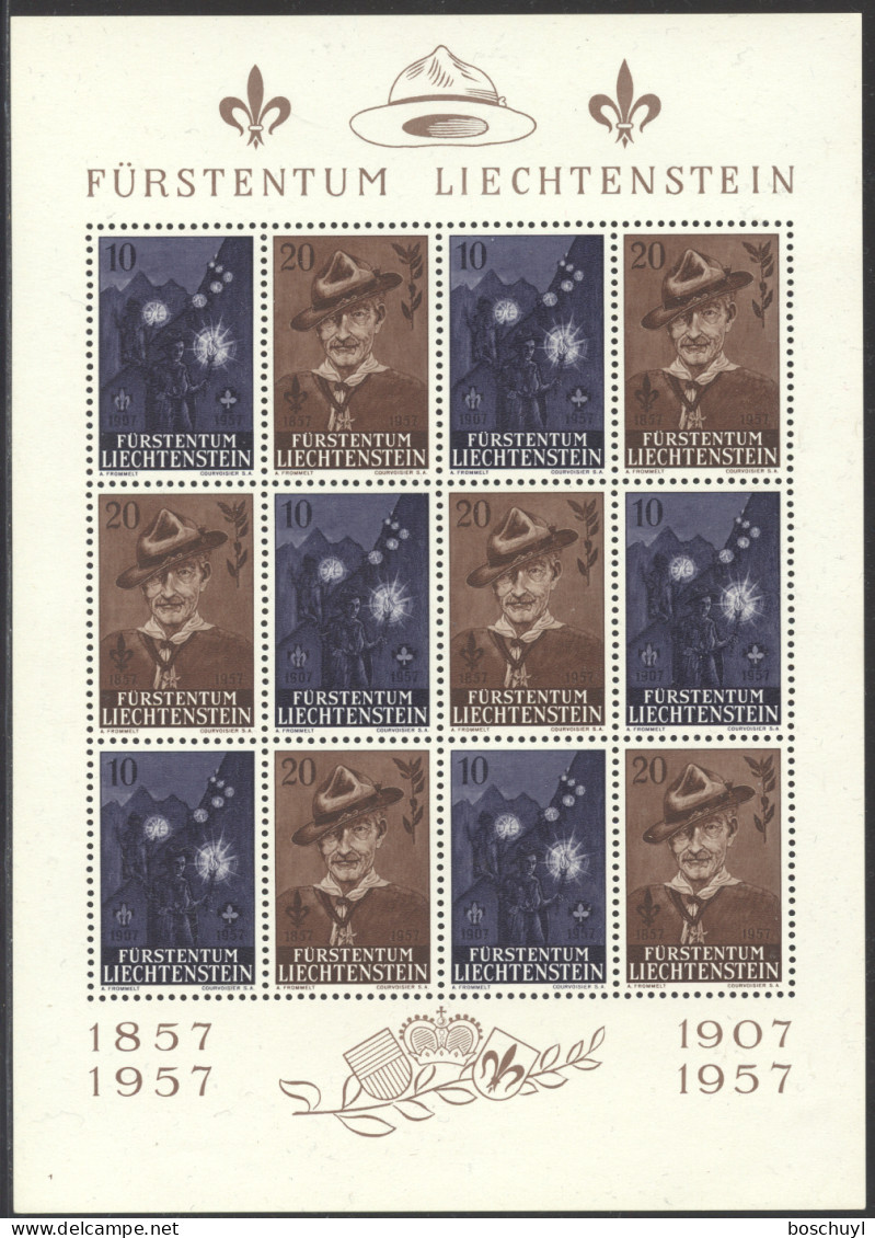 Liechtenstein, 1957, Scouting, Scouts, Baden-Powell, Nr 1, MNH Sheet, Michel 360-361 - Nuevos