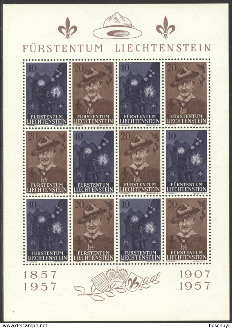 Liechtenstein, 1957, Scouting, Scouts, Baden-Powell, Nr 1, MNH Sheet, Michel 360-361 - Ungebraucht